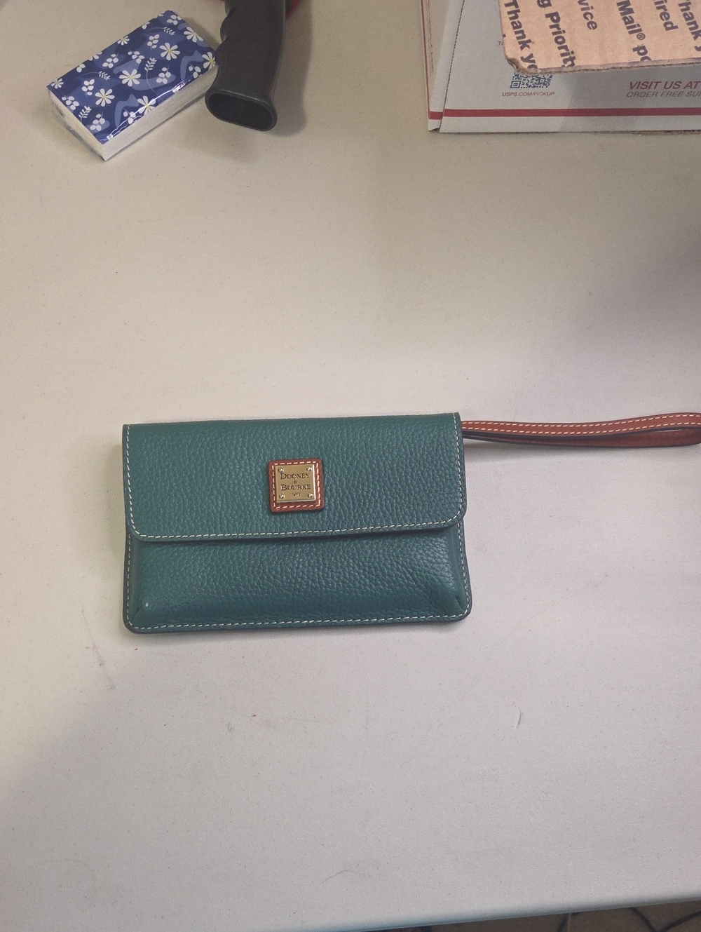 Dooney & Bourke Milly Teal Pebble Leather Wristlet with Tan Strap